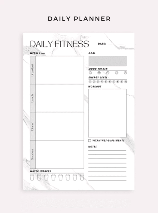 Fitness Planner Set – Plan your workouts, meals, vitamin intake, water consumption, goals, and habits. Available in A4 / A5 / Letter / Half size. Instant PDF download. - Image 3