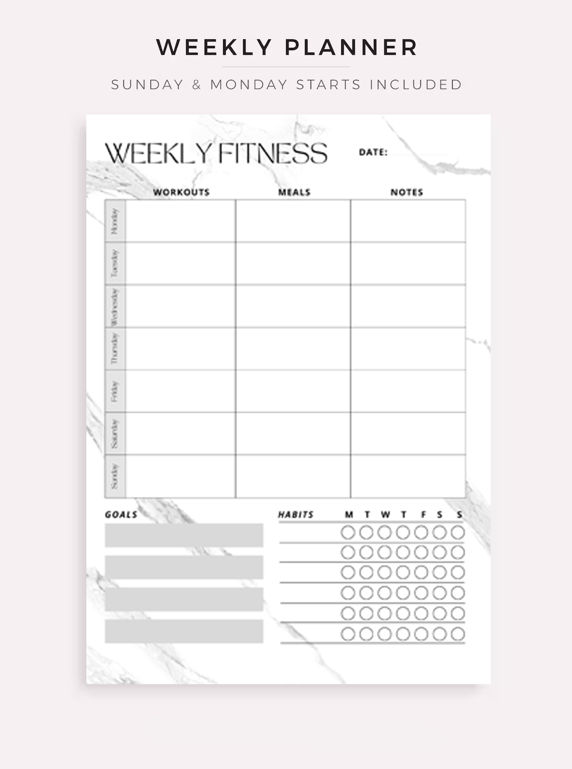 Fitness Planner Set – Plan your workouts, meals, vitamin intake, water consumption, goals, and habits. Available in A4 / A5 / Letter / Half size. Instant PDF download. - Image 4