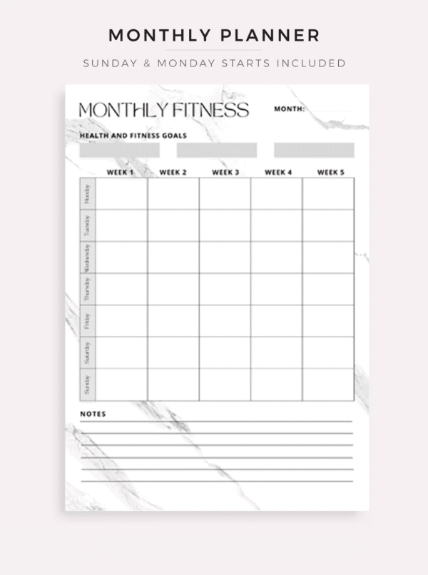 Fitness Planner Set – Plan your workouts, meals, vitamin intake, water consumption, goals, and habits. Available in A4 / A5 / Letter / Half size. Instant PDF download. - Image 5