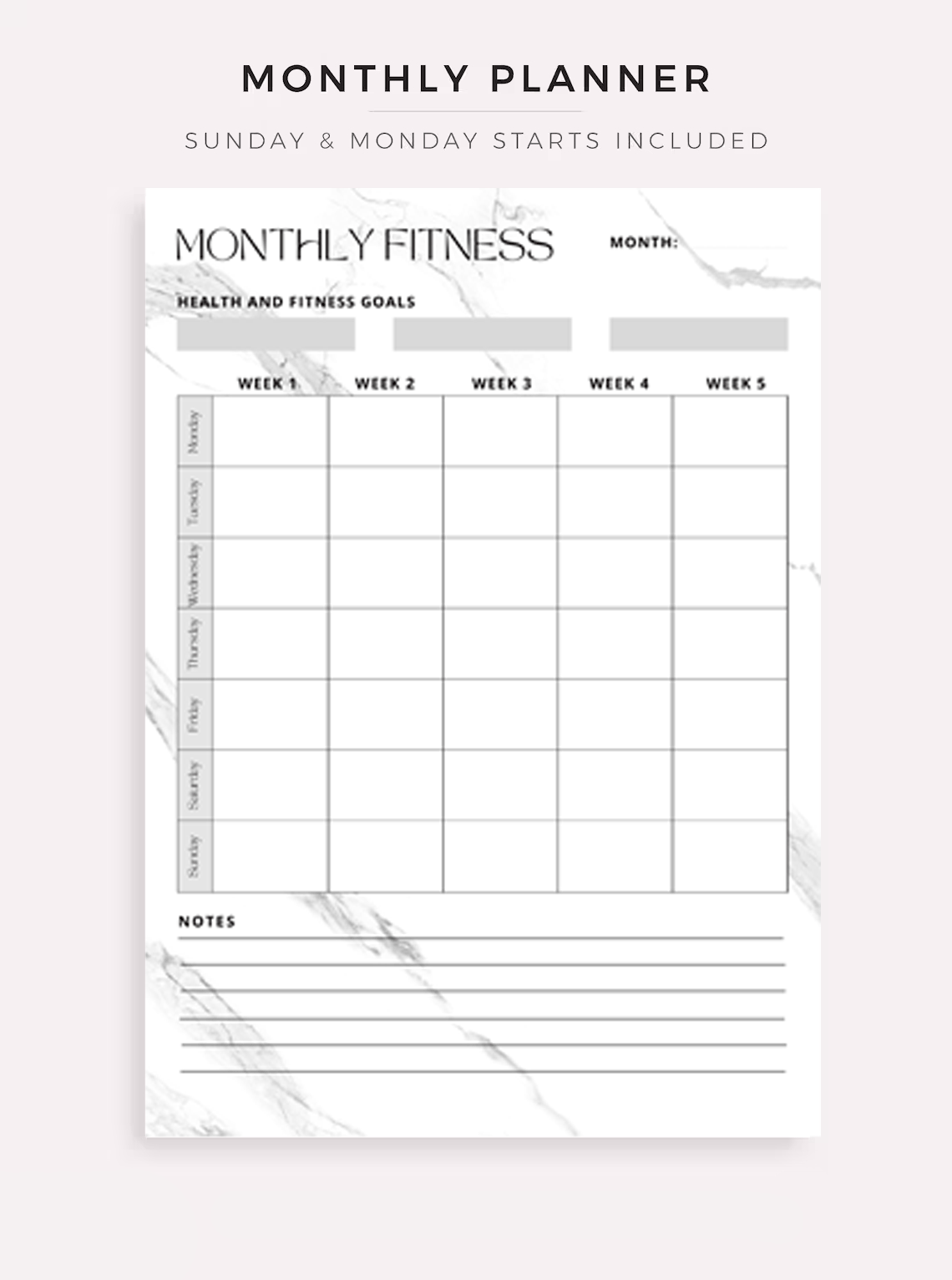 Fitness Planner Set – Plan your workouts, meals, vitamin intake, water consumption, goals, and habits. Available in A4 / A5 / Letter / Half size. Instant PDF download. - Image 5