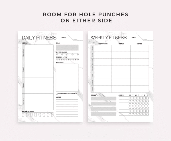 Fitness Planner Set – Plan your workouts, meals, vitamin intake, water consumption, goals, and habits. Available in A4 / A5 / Letter / Half size. Instant PDF download. - Image 6