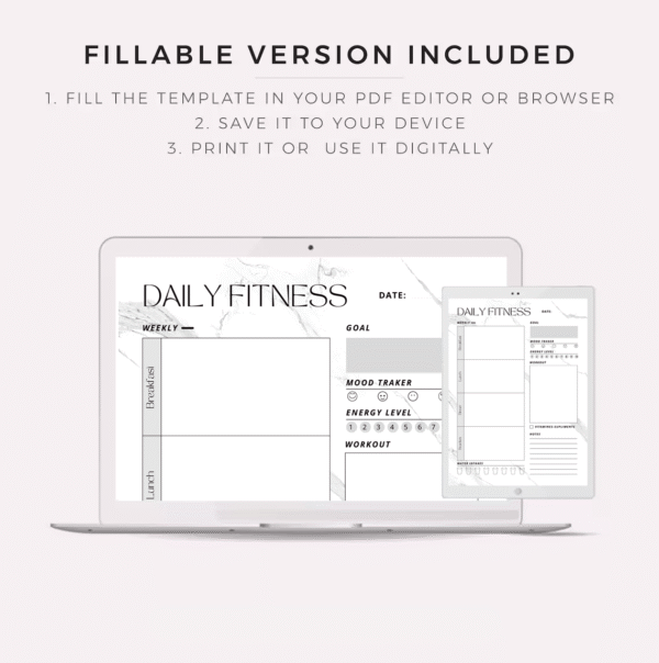 Fitness Planner Set – Plan your workouts, meals, vitamin intake, water consumption, goals, and habits. Available in A4 / A5 / Letter / Half size. Instant PDF download. - Image 7