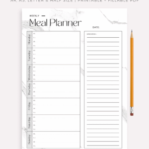 Weekly Meal Planner with Printable Shopping List Template, 7-Day Menu Plan, Food Planner, Health & Fitness, A4/A5/Letter/Half + Bonus Daily Meal Planner